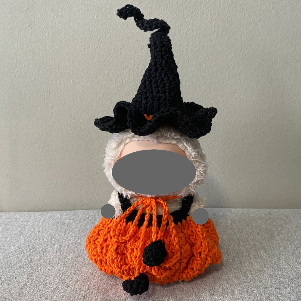 Handmade Crochet Halloween Orange Black Witch Outfit for 17cm Doll 2-Piece Set